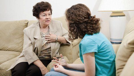 Two women talking