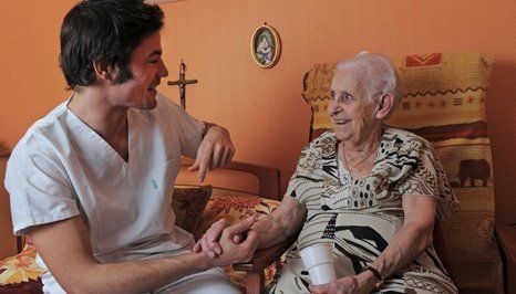 Taking care of an old woman