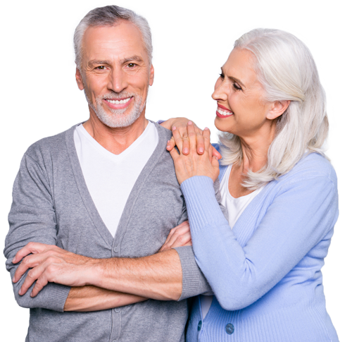 A woman is putting her hand on a man 's shoulder.