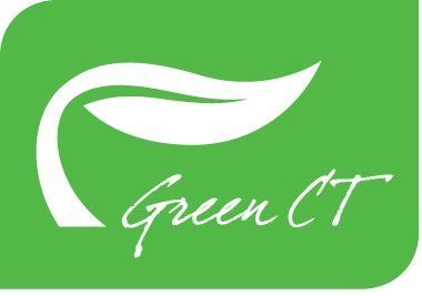 A green ct logo with a white leaf on it