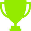 A green trophy icon on a white background.