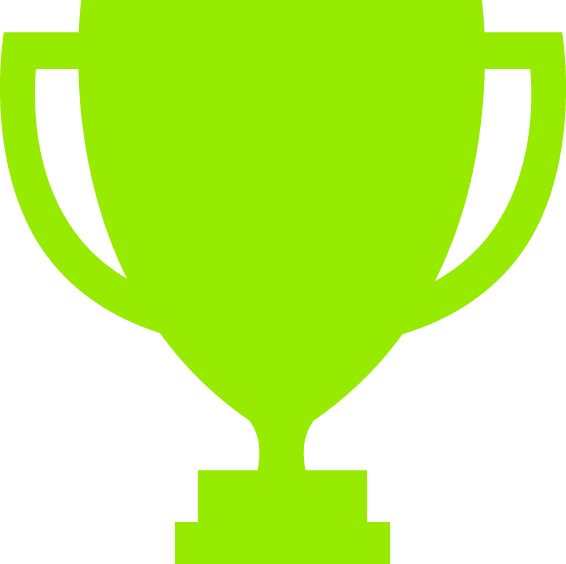A green trophy icon on a white background.