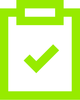 A green clipboard with a green check mark inside of it.