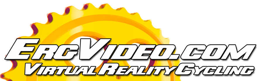 A logo for ergvideo.com virtual reality cycling