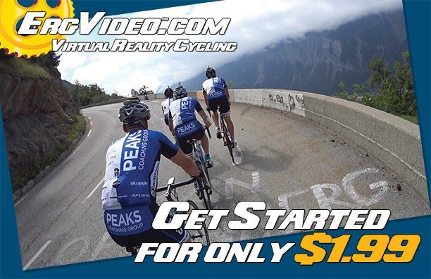 An advertisement for ergvideo.com virtual reality cycling