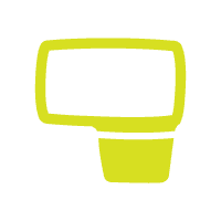 A green and white icon of a computer monitor on a white background.