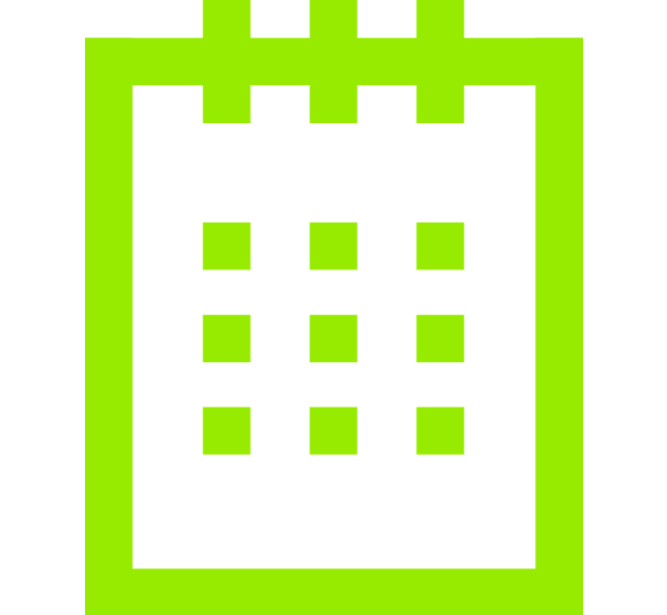 A green calendar icon on a white background.