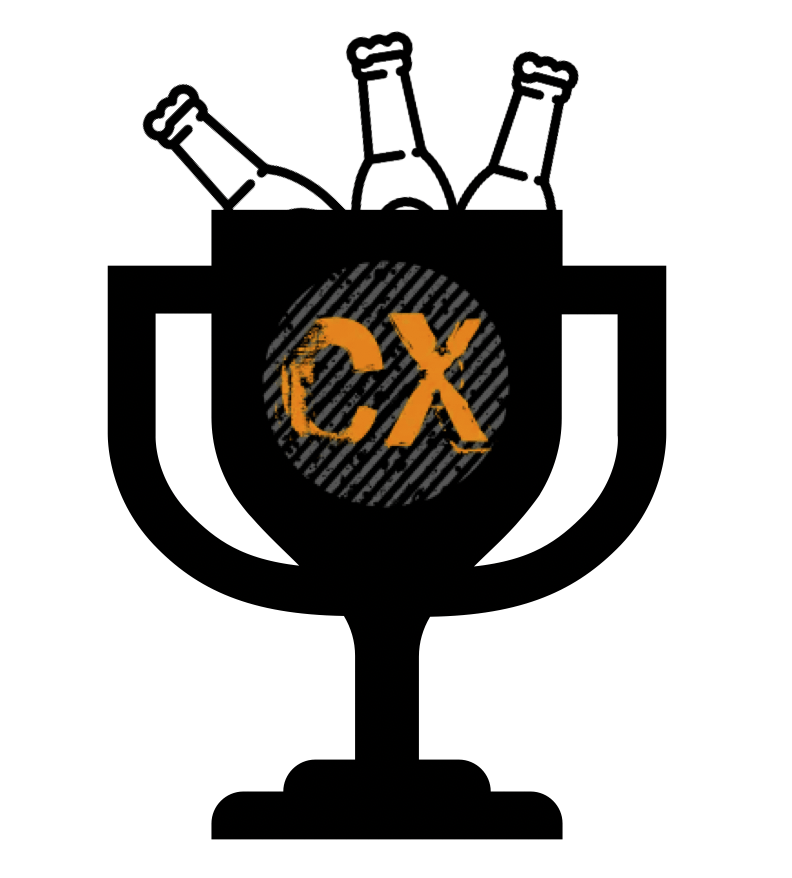 A trophy with three bottles of beer in it.