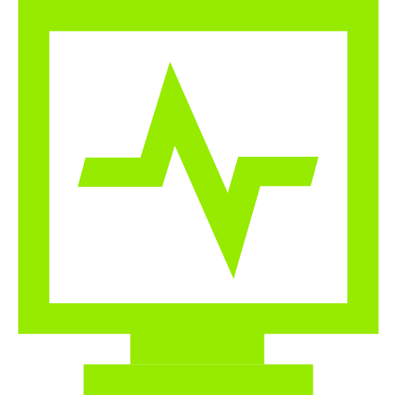 A green computer monitor with a heartbeat line on it.