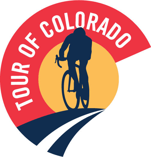 A logo for the tour of colorado with a person riding a bike