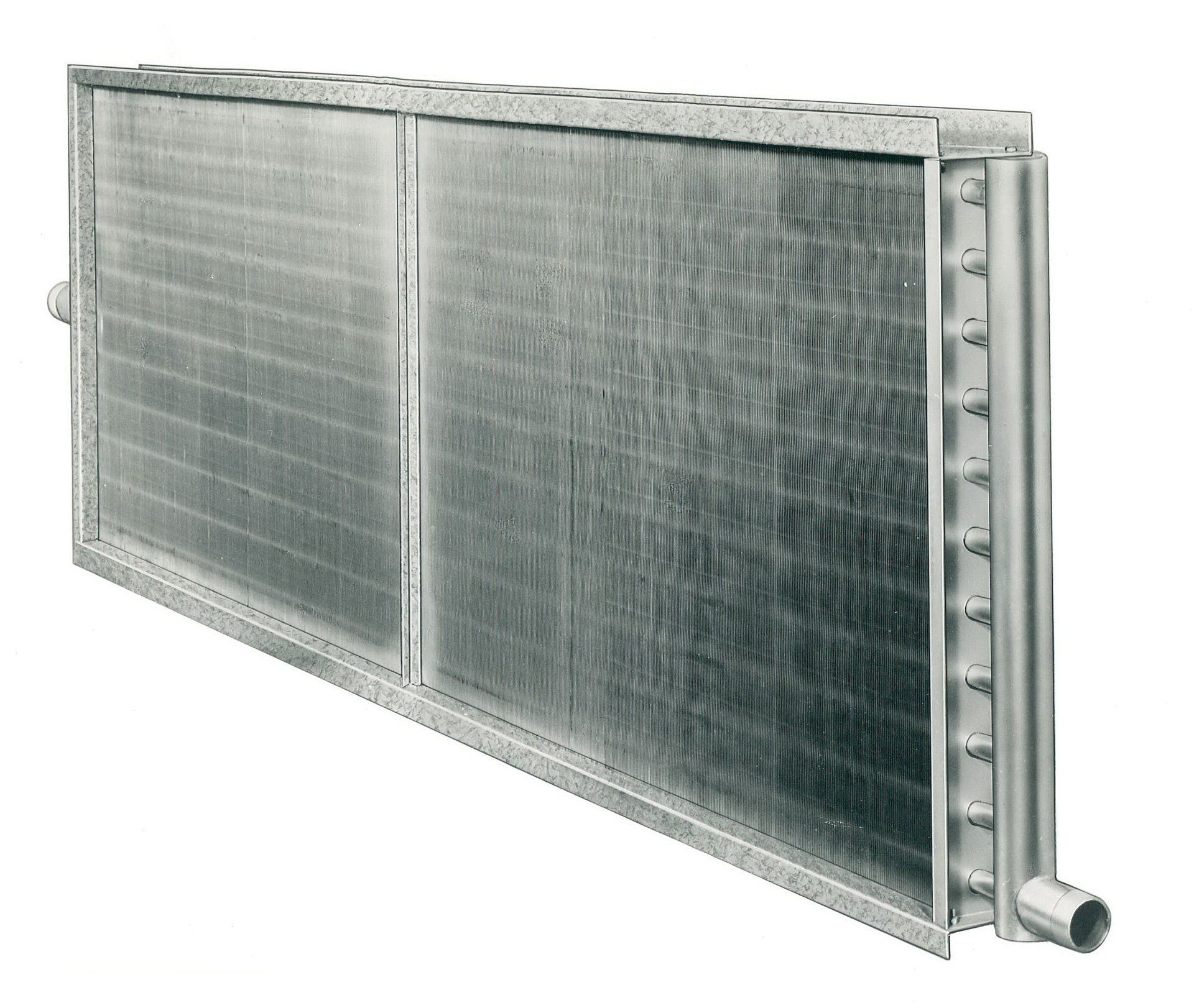 A large metal radiator with a pipe attached to it