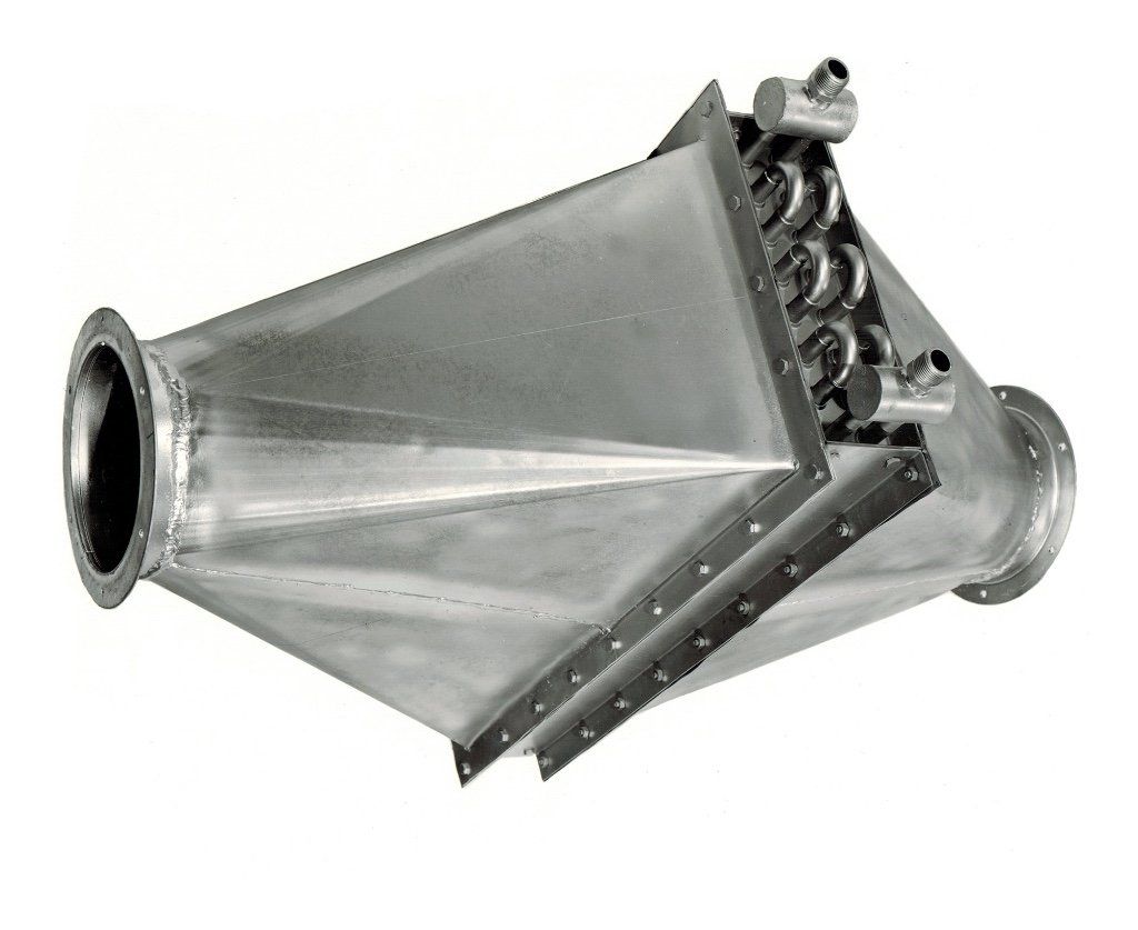 A metal pipe with a hole in the middle on a white background