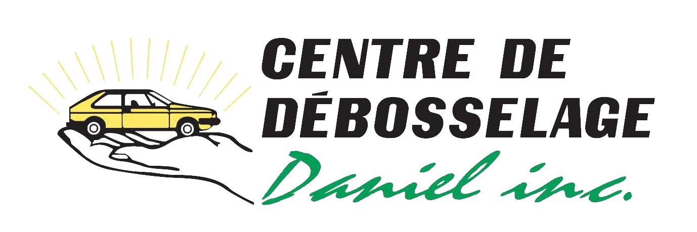 Logo : voiture jaune en main, texte : CENTRE DE DÉBOSSELAGE Daniel inc.