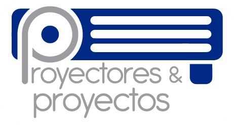 The logo for proyectores & proyectos is blue and gray.