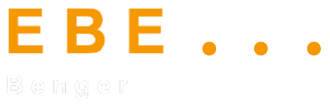 Ein Logo für ein Unternehmen namens Ebe mit orangefarbenen Buchstaben auf weißem Hintergrund.