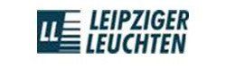 A blue and white logo for leipziger leuchten