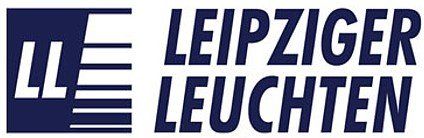 A blue and white logo for leipziger leuchten