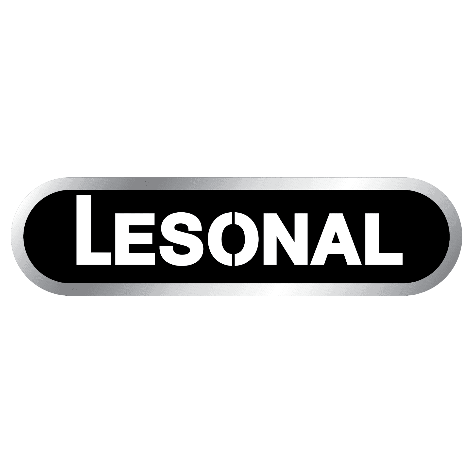 Black and white Lesonal logo in bold uppercase letters on a rounded rectangle background