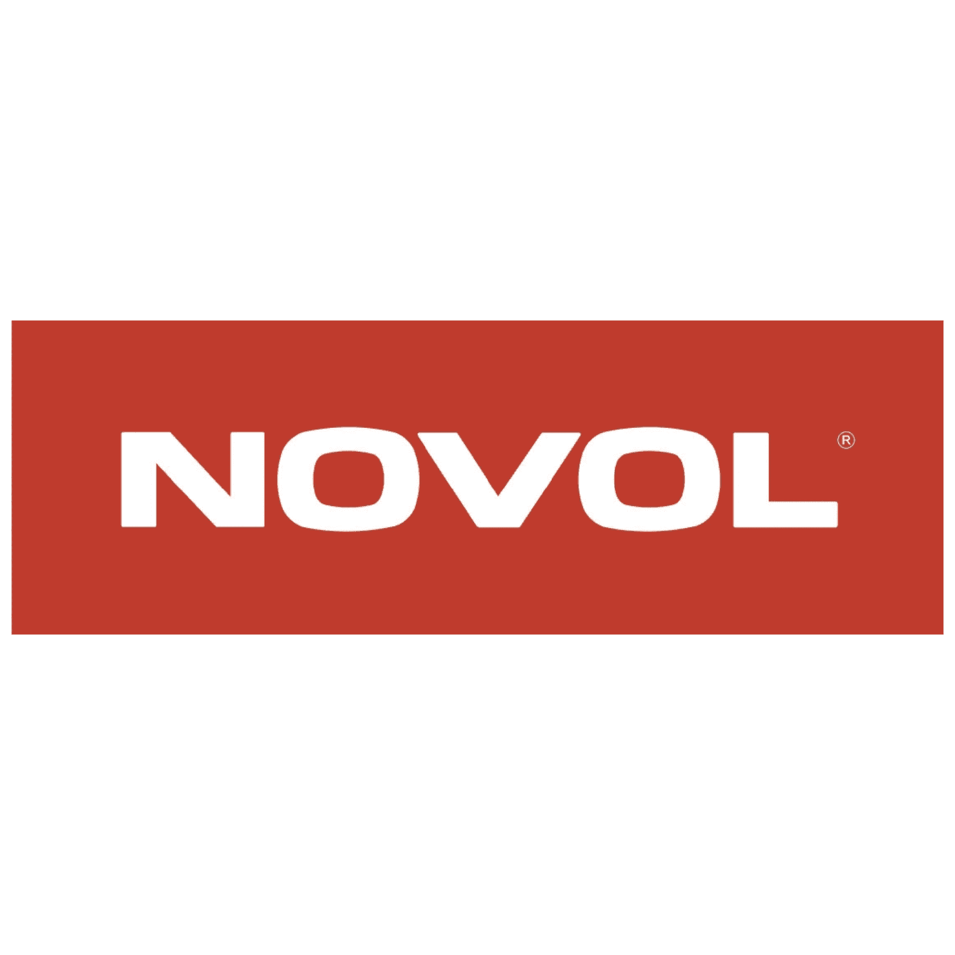 NOVOL logo in white on a red rectangular background