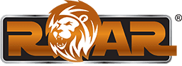 ROAR logo with orange lion head integrated into bold black and orange lettering