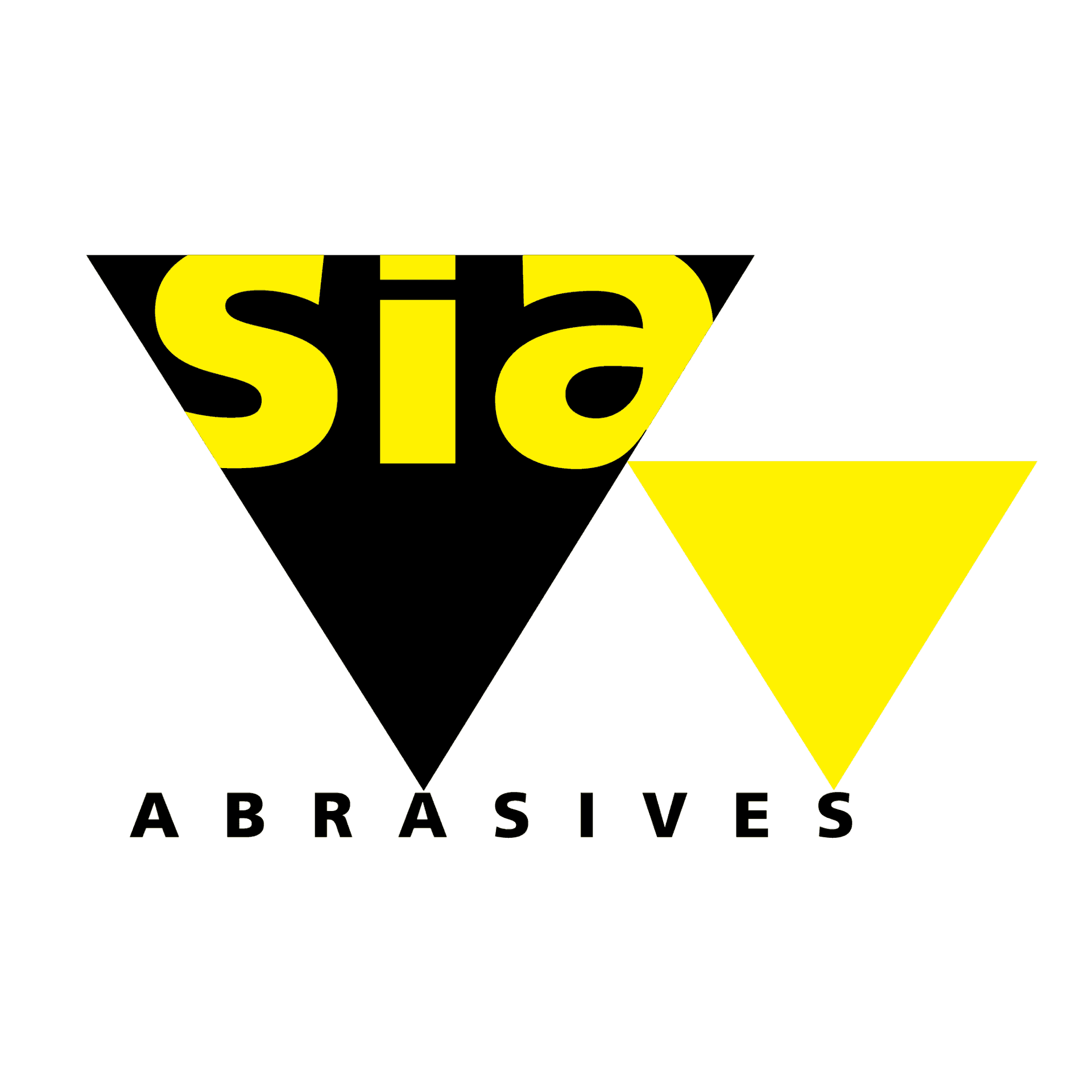 Sia Abrasives logo with black and yellow triangles and the word “ABRASIVES” below