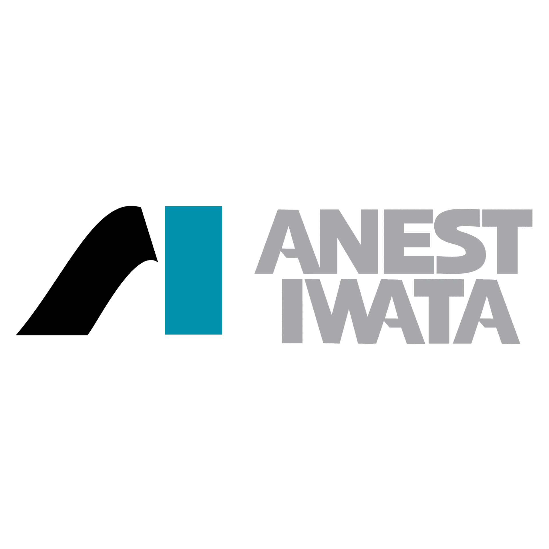 Anest Iwata logo in black, teal, and gray on a white background