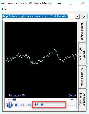 A screen shot of a program called broadcast radio windows media