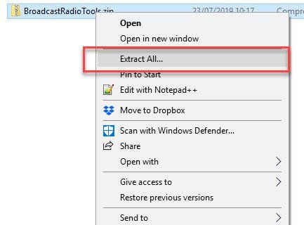 A screenshot of a computer screen showing the extract all option.