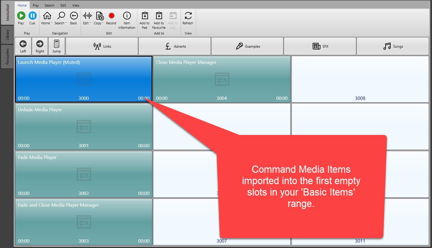 A computer screen with a red arrow pointing to command media files