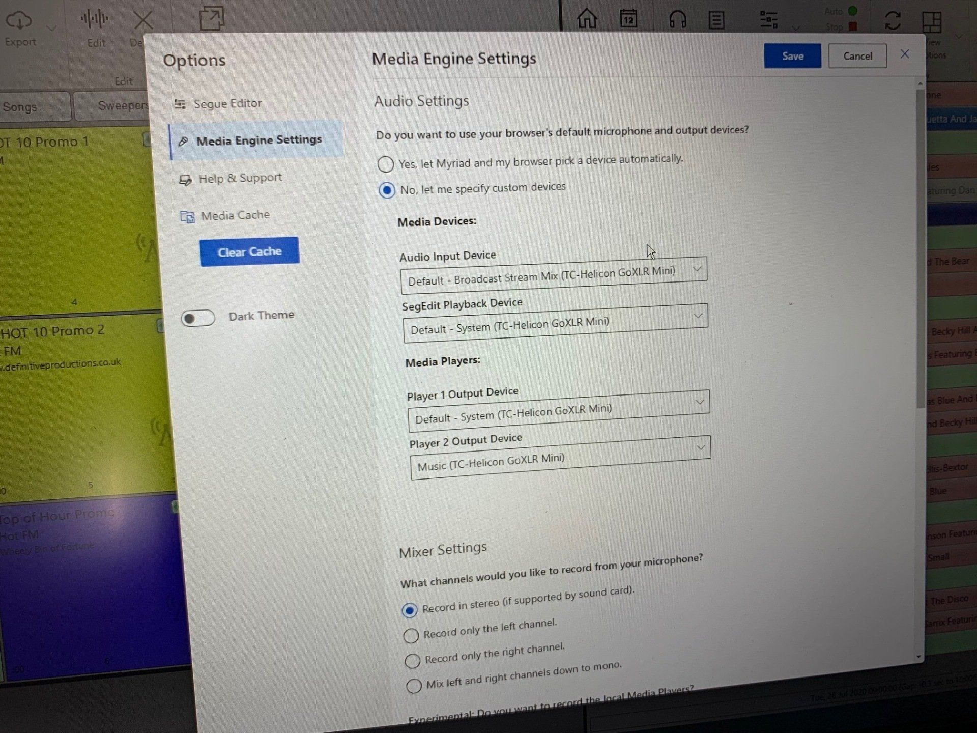 A computer screen is open to a settings page