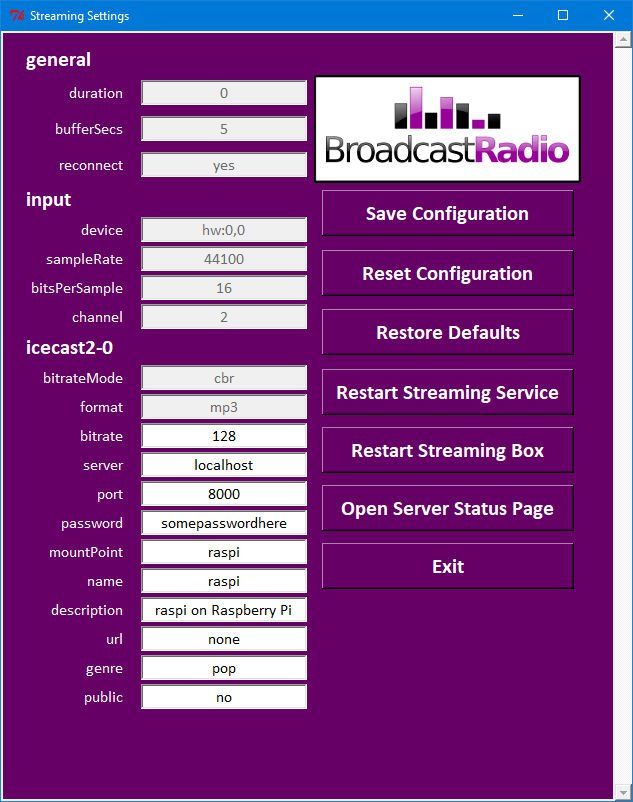 A screen shot of a program called broadcastradio