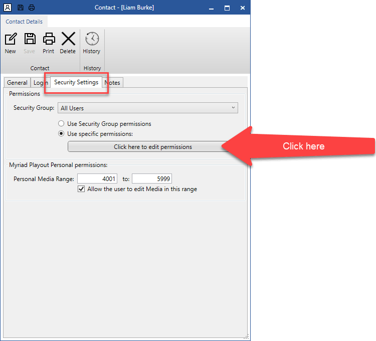 A computer screen with a red arrow pointing to the right that says click here
