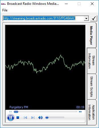 A screenshot of broadcast radio windows media