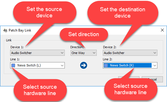 A screen showing how to set the source device and set the destination device
