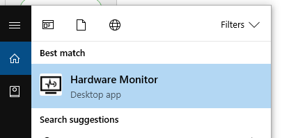 A computer screen shows a search bar for hardware monitor.