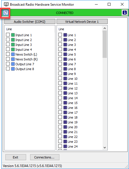 A screenshot of a broadcast radio hardware service monitor