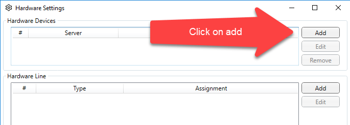 A computer screen with a red arrow pointing to the add button