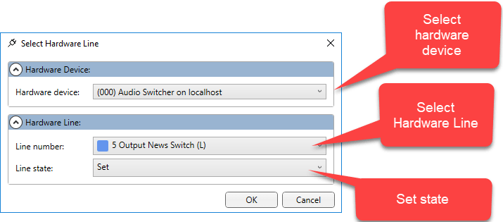 A computer screen that says select hardware device and select hardware line