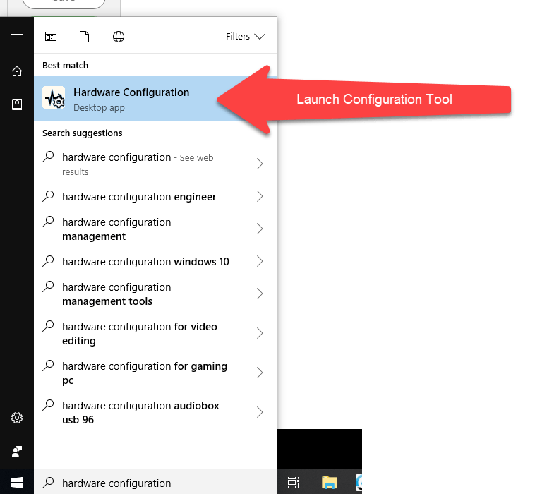 A computer screen with a red arrow pointing to the launch configuration tool