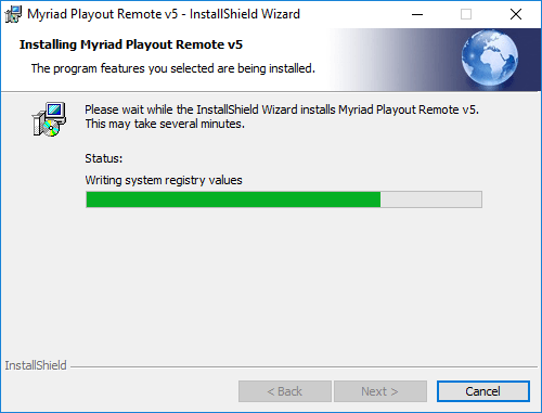 A screenshot of the myriad playout remote installation wizard