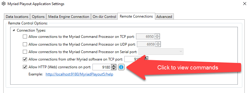 A computer screen with a red arrow pointing to a button that says click to view commands