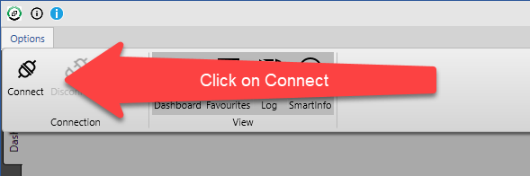 A computer screen with a red arrow pointing to the click on connect button.