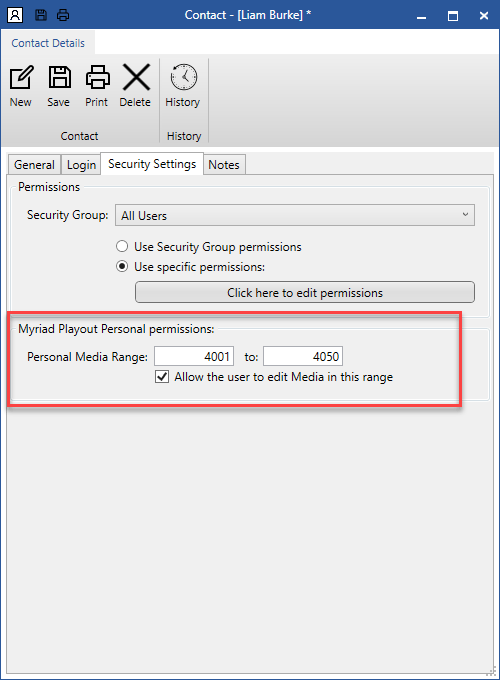 A screenshot of a computer screen showing the security settings