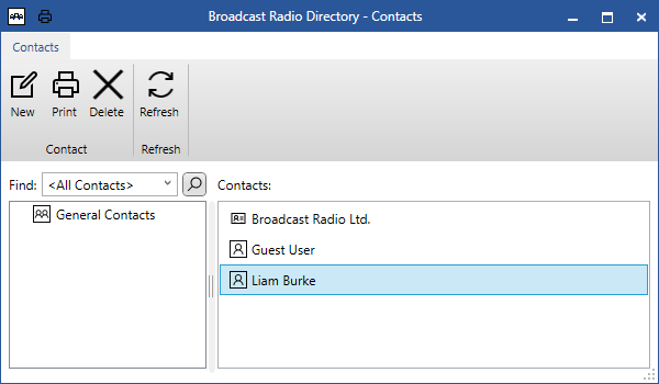 A computer screen shows a list of contacts including liam burke