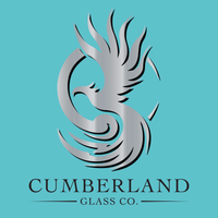 A logo for cumberland glass co. with a bird on a blue background