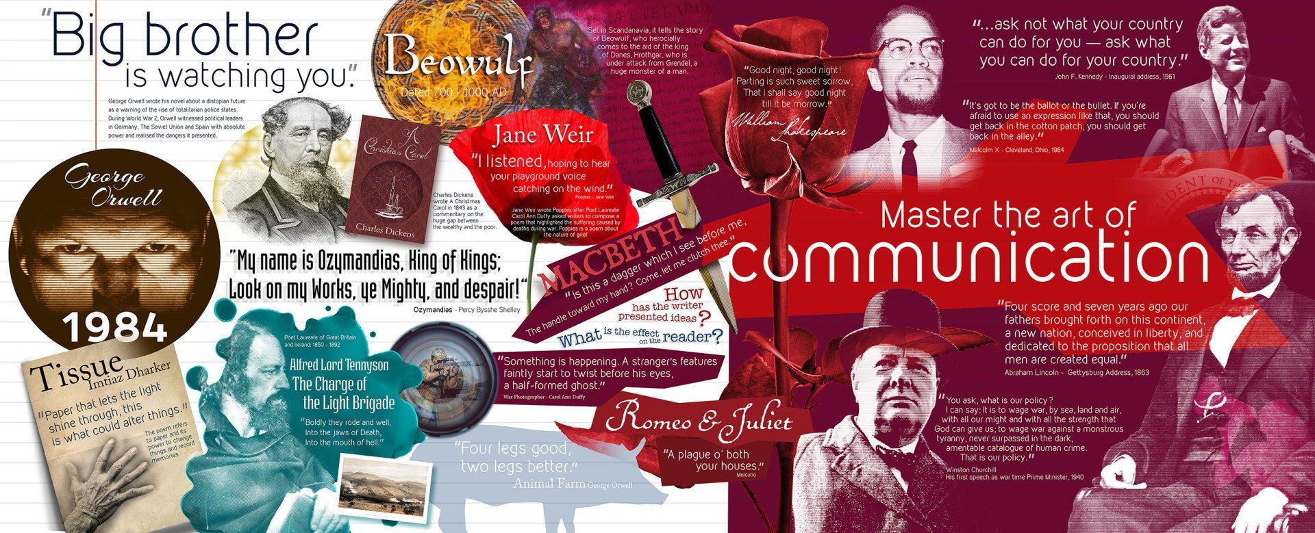 school wall mural English literature design