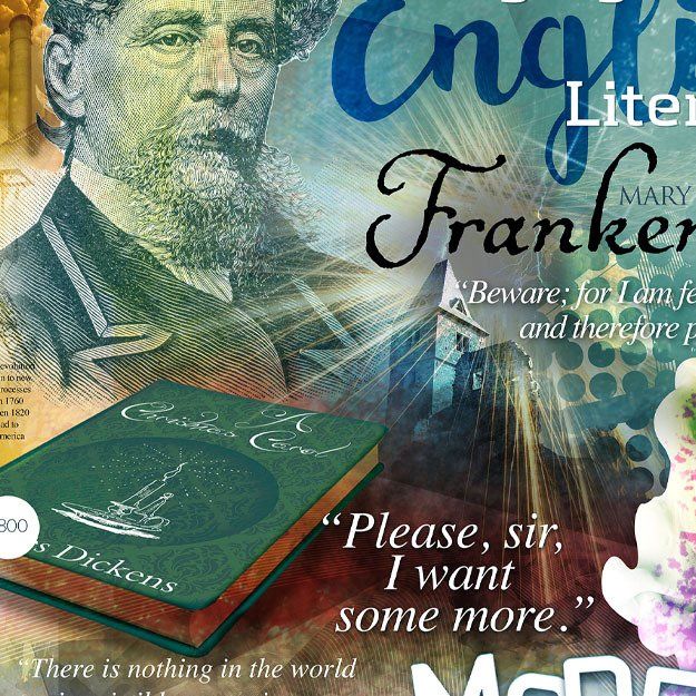 school wall mural English literature Charles dickens