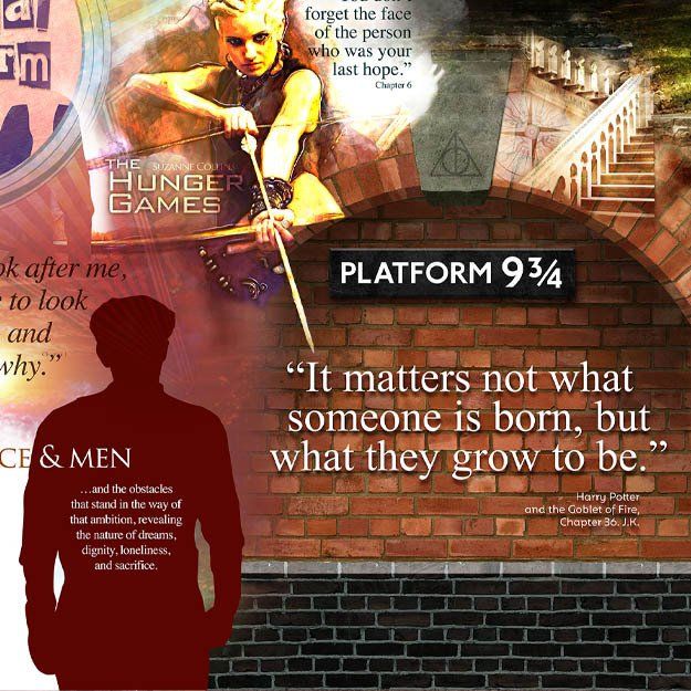 school wall mural English literature 1hunger games Harry Potter