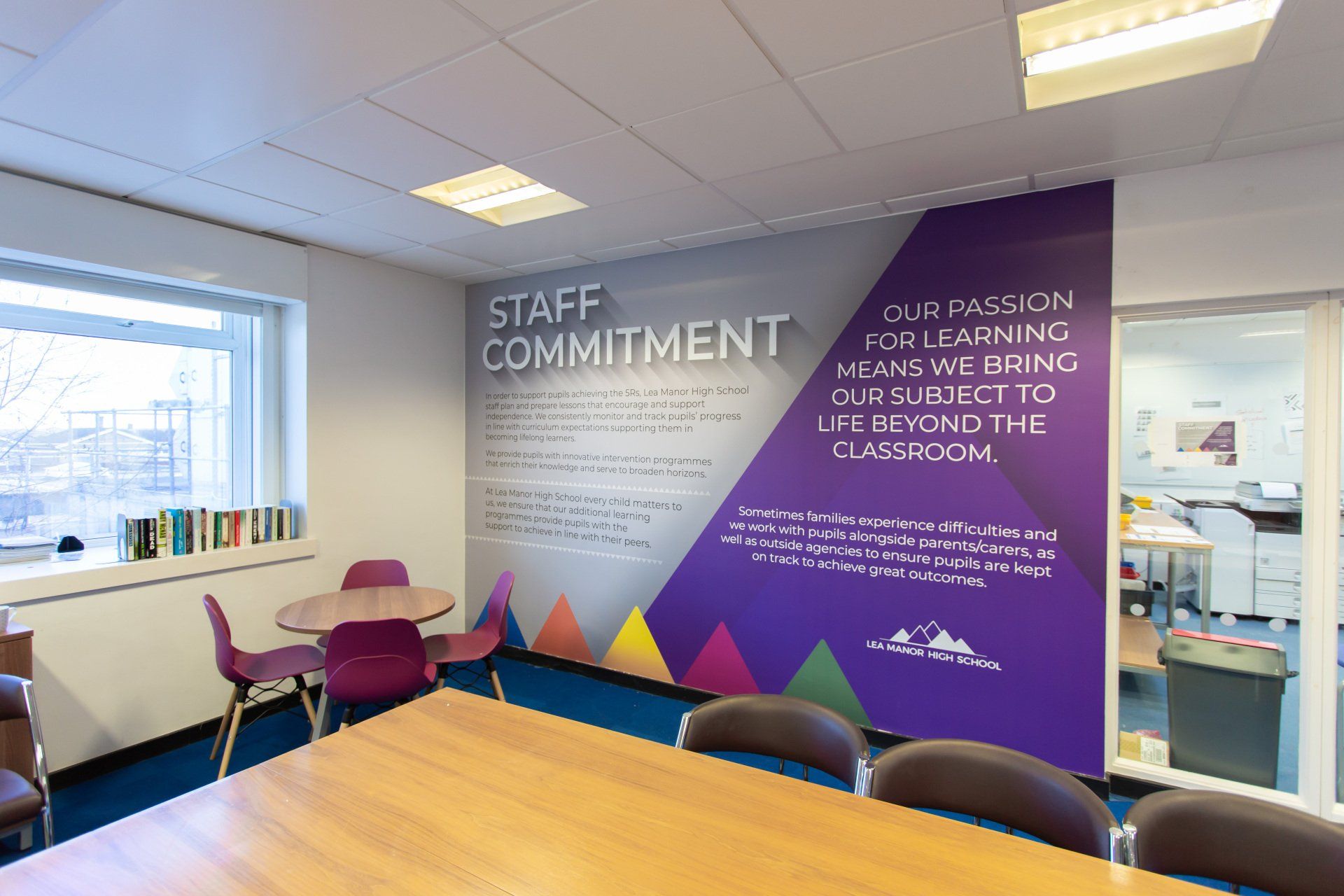 staff room wall mural displays printed to hard wearing digital vinyl