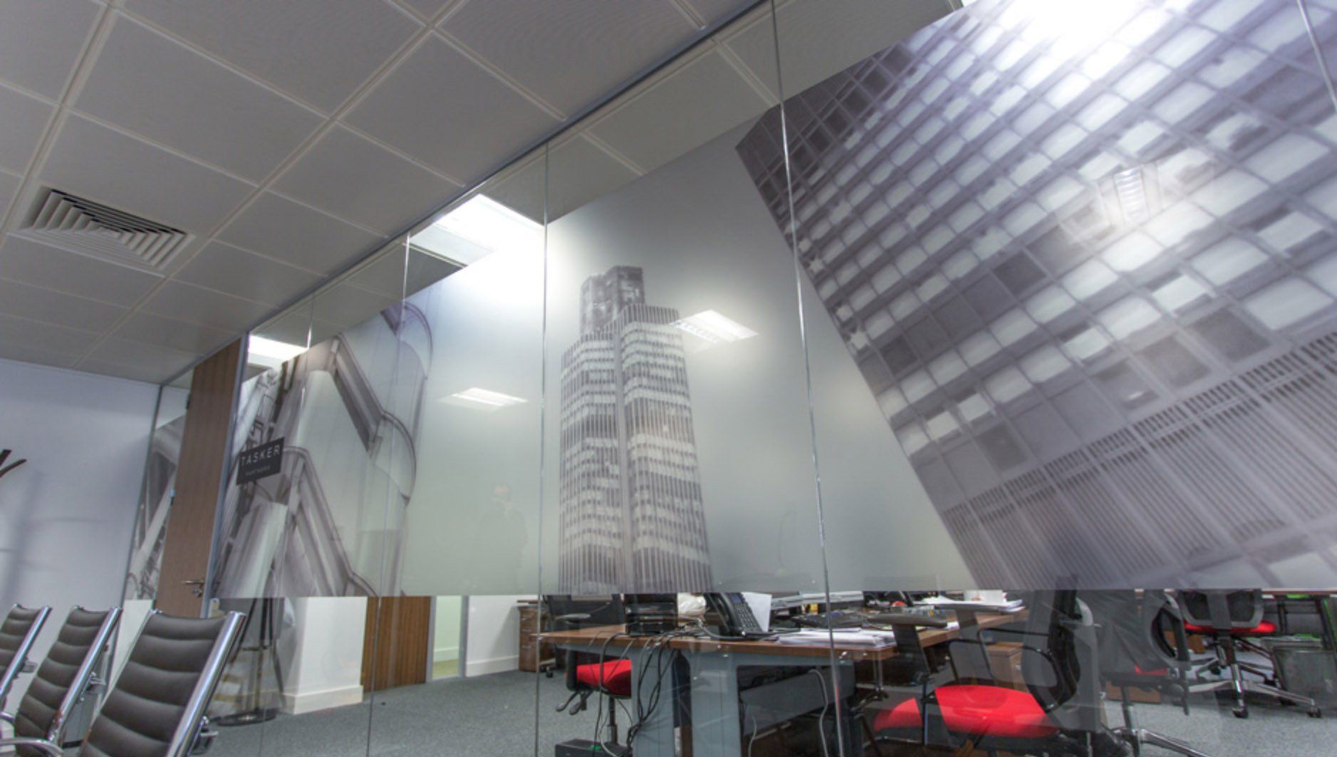 Office privacy graphic on glass